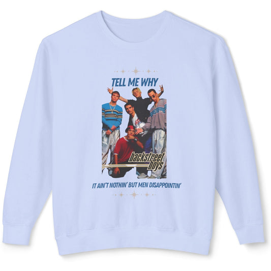Light blue sweatshirt with Backstreet Boys graphic on a white background