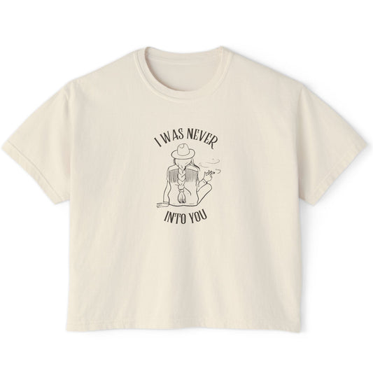 white t-shirt with graphic design and text on a white background