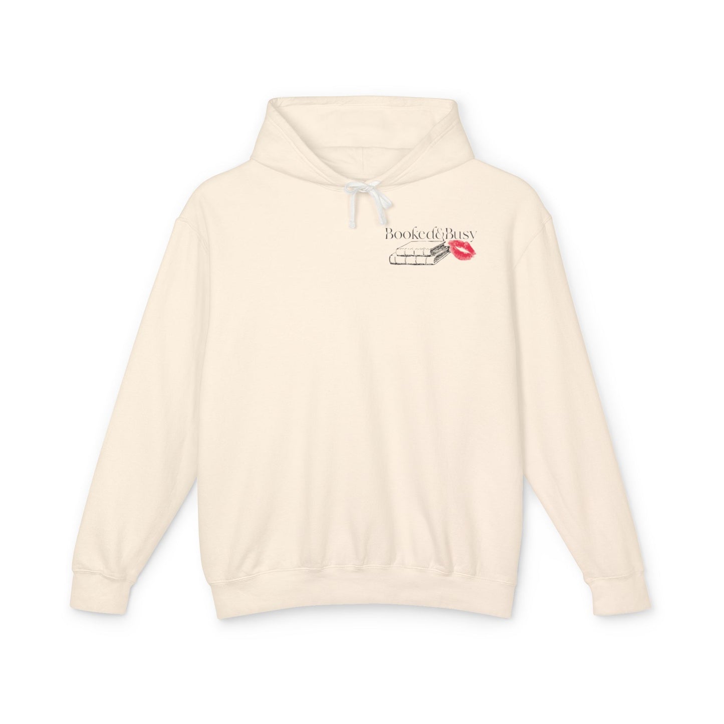Beige hoodie with a logo on a white background